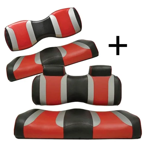 Tsunami Custom Golf Cart Seats - Black / Liquid Silver / Hot Rod Red⎮Madjax®