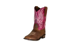 TuffRider Children Arches Flame Embroidered Pink Shaft Square Toe Western Boots