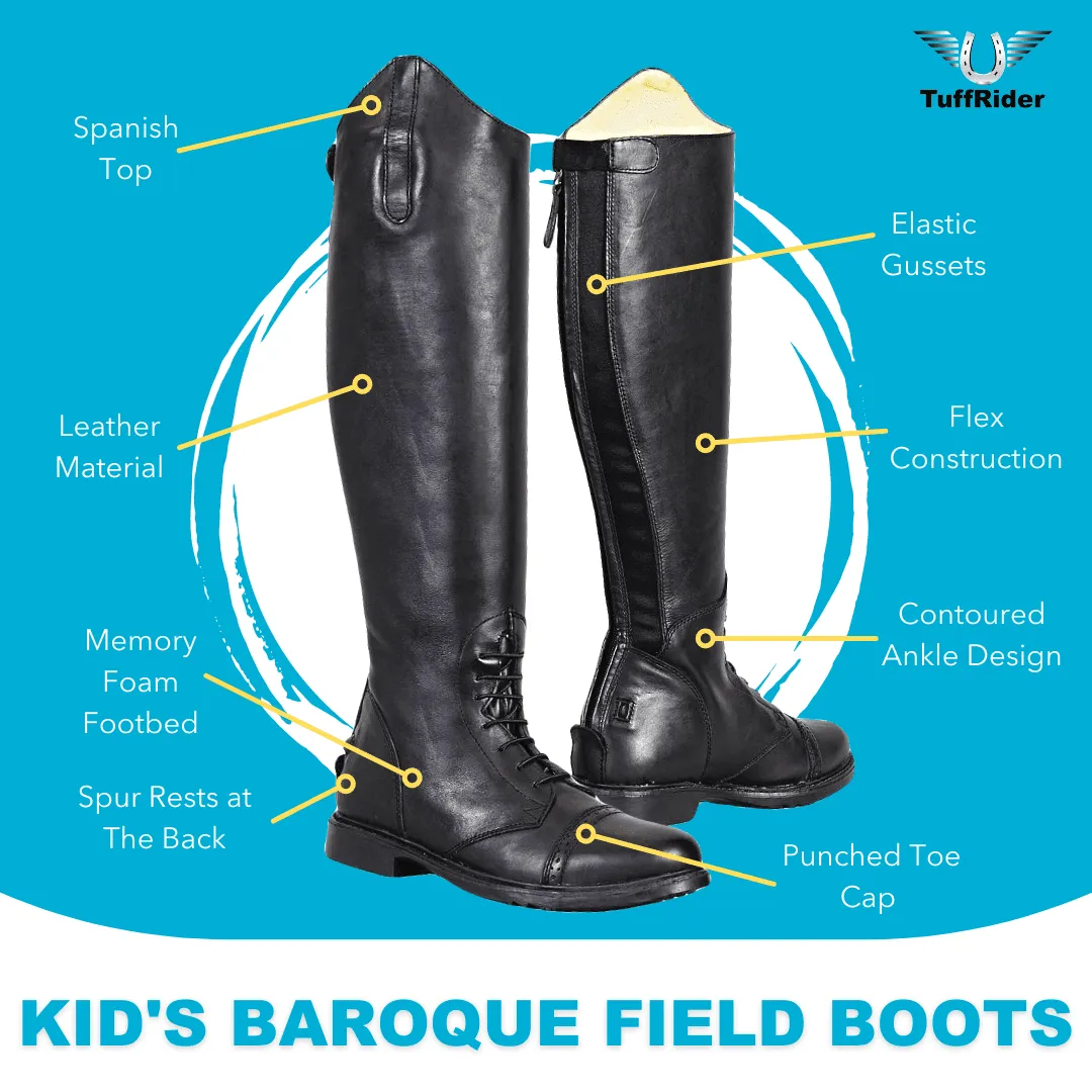 TuffRider Kids Baroque Leather Back Zipper Field Boots in Black