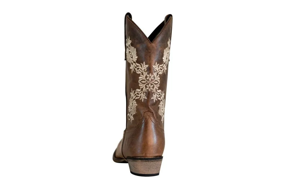 TuffRider Women Mormon Embroidered Leather Square Toe Western Boots