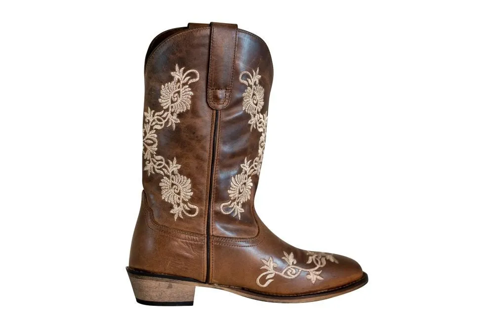 TuffRider Women Mormon Embroidered Leather Square Toe Western Boots