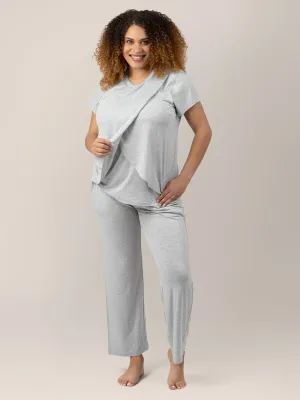 Tulip Hem Short Sleeve Maternity & Nursing Pajama Set | Grey Heather