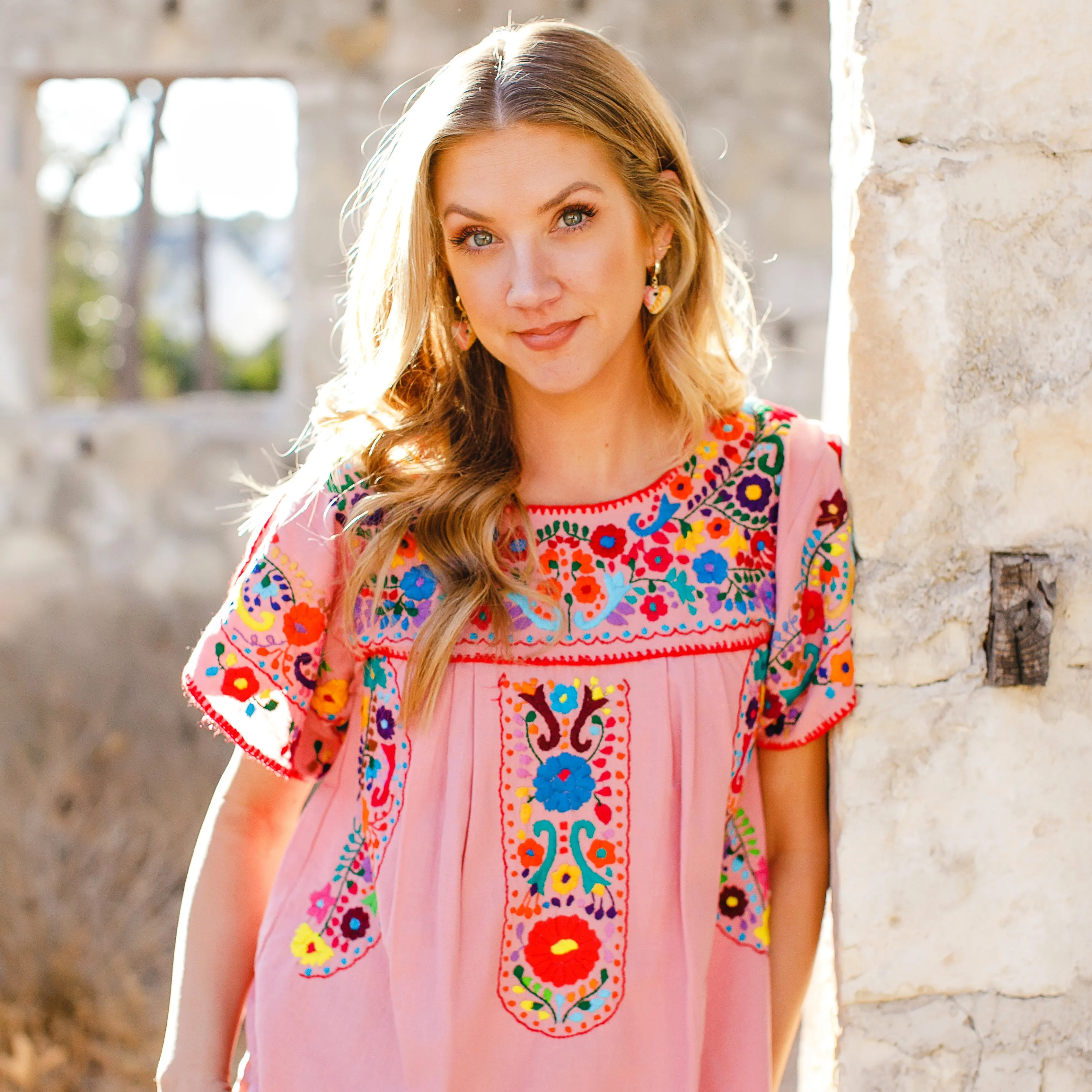 Tulipan Rose Blouse - Hand Embroidered by Mexican Artisans