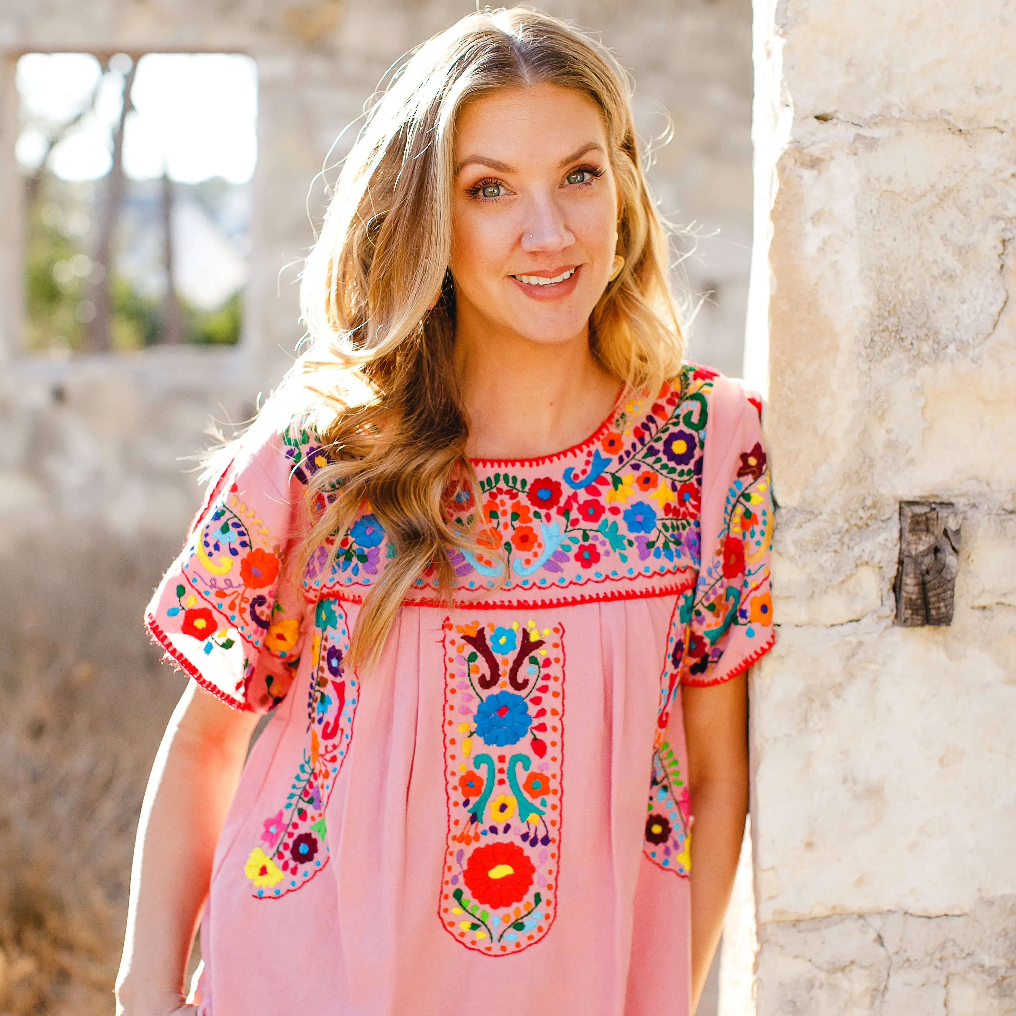 Tulipan Rose Blouse - Hand Embroidered by Mexican Artisans