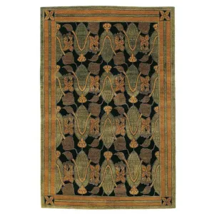 Tulips Black Wool Rug