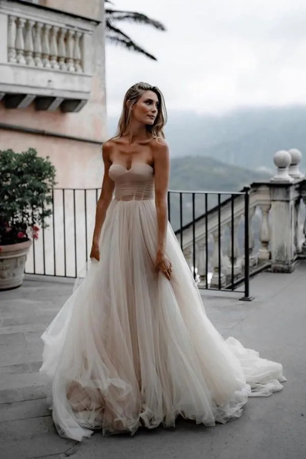 Tulle Bridal dresses Sweetheart Neckline Minimalist Wedding Dresses WD440