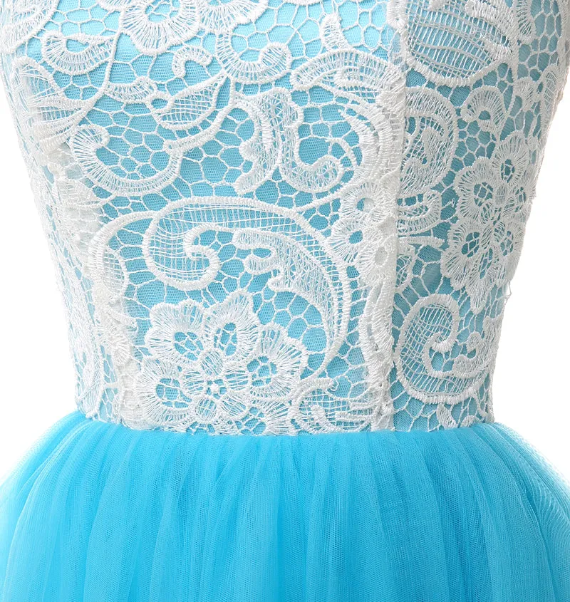 Tulle Lace Light Sky Blue Prom Dresses