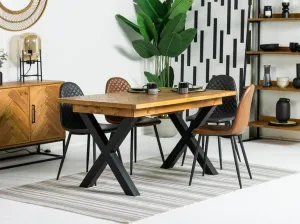 Tulsa Cross Leg Extendable Dining Table (140cm - 180cm) & Brown Dallas Dining Chairs