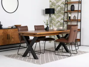 Tulsa Large Extendable Cross Leg Dining Table (180cm - 240cm) & Grainger Brown Dining Chairs