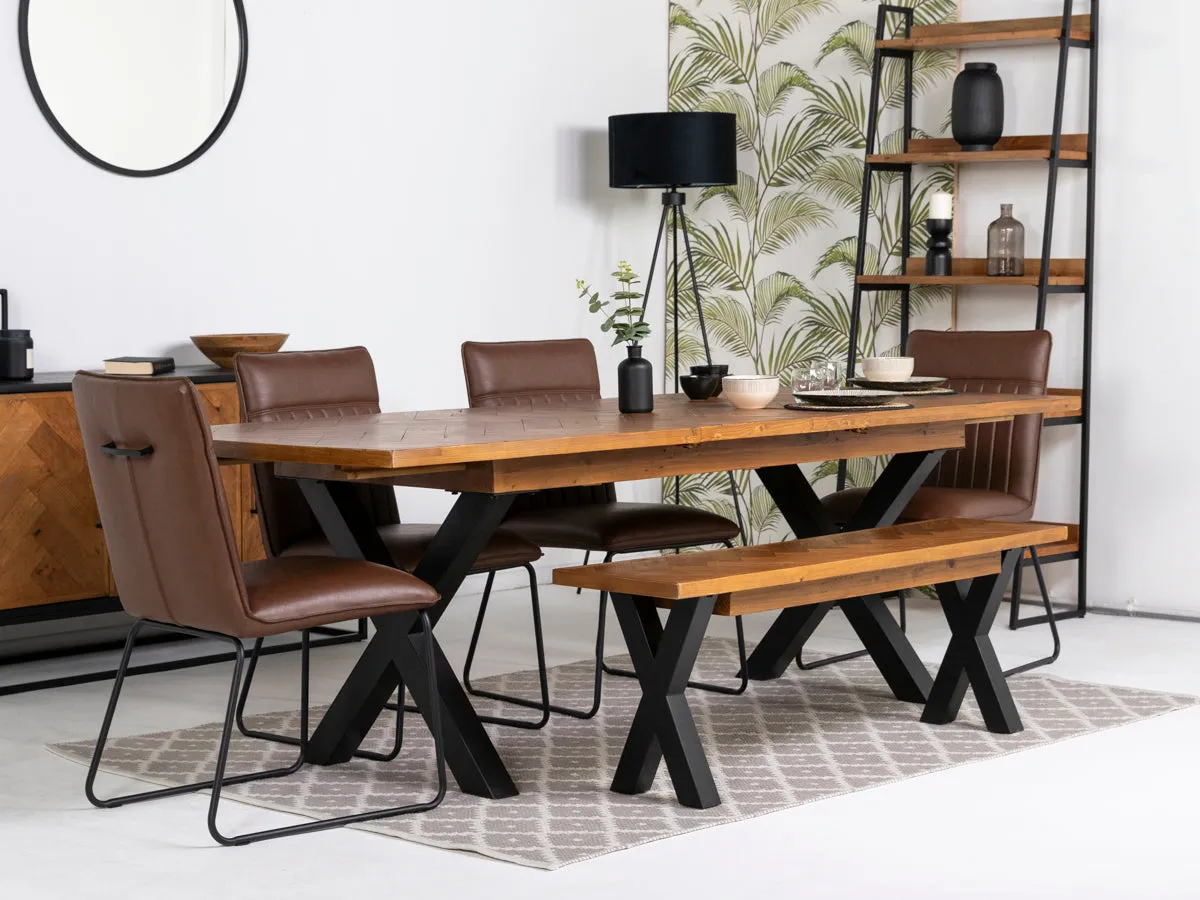 Tulsa Large Extendable Cross Leg Dining Table (180cm - 240cm) & Grainger Brown Dining Chairs