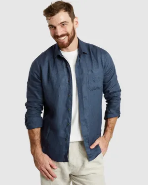 Tulum-Casual Navy Linen Shirt Long Sleeve