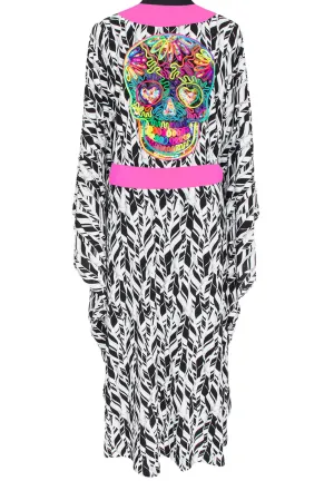 Tulum – Feathers Kimono Skull (Neon Pink)