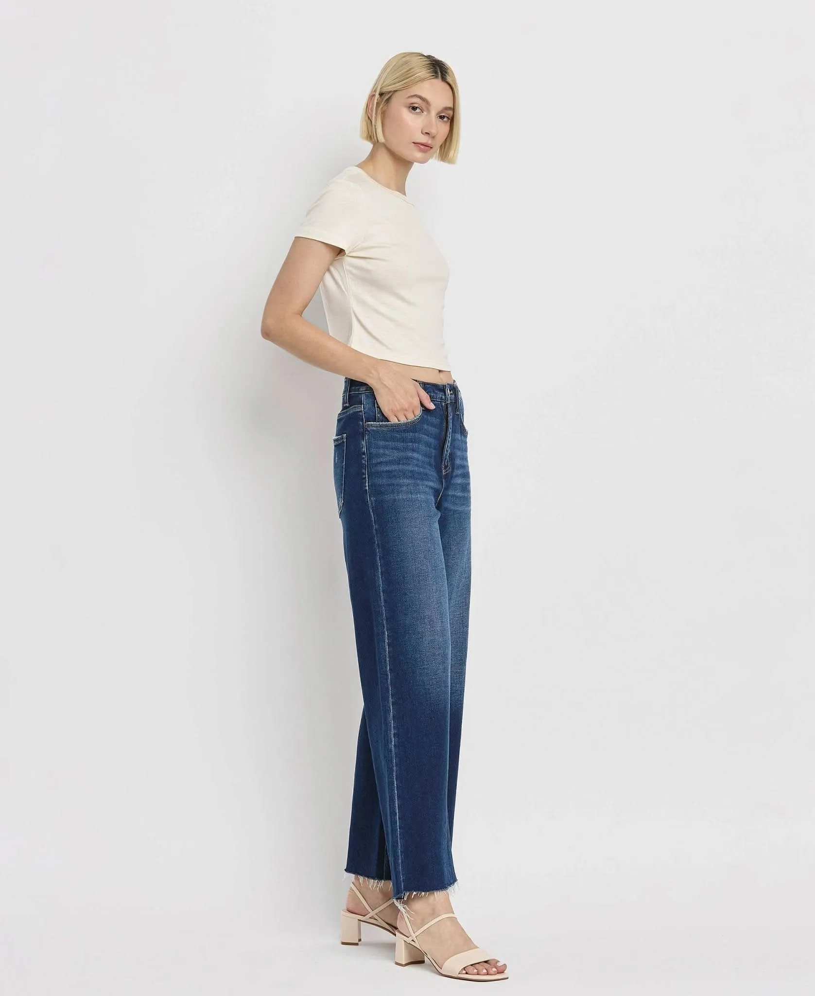 Tummy Control Dark Denim Super High Rise Wide Leg Jean