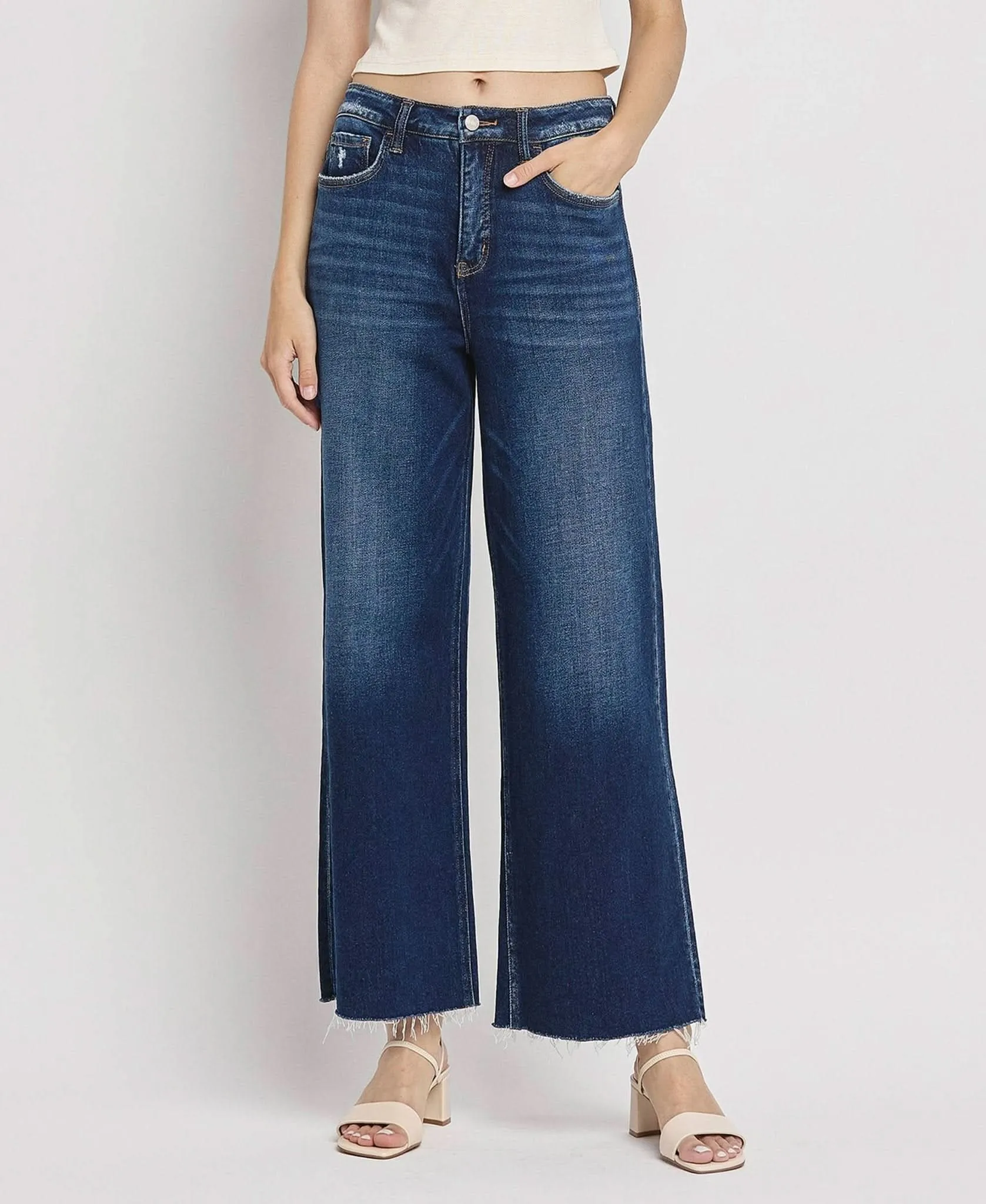 Tummy Control Dark Denim Super High Rise Wide Leg Jean