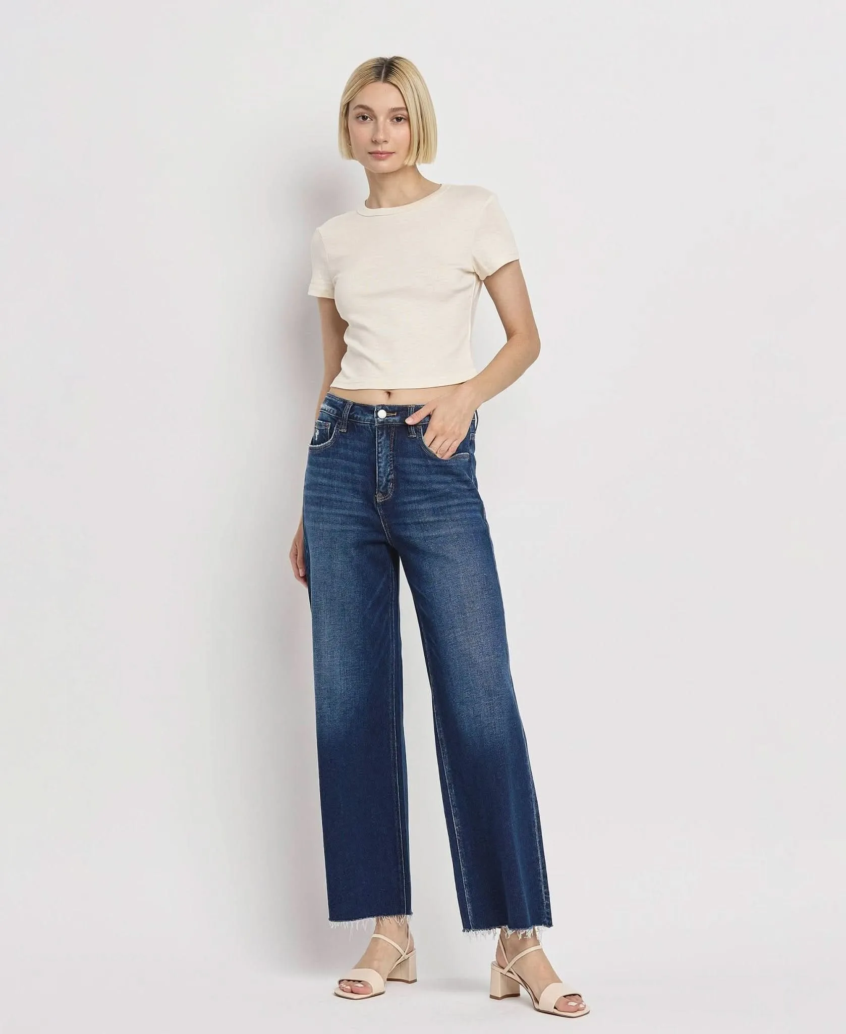 Tummy Control Dark Denim Super High Rise Wide Leg Jean