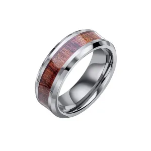 Tungsten Ring with Brown Wood Inlay