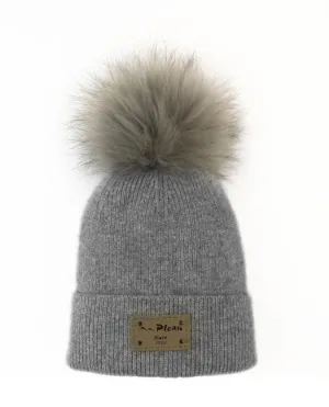 Tuque Tricot Machine Avec Pompon Raton Detachable (Argent)de Pleau