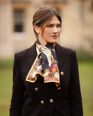 Turf War Black and Gold Pheasant Narrow Silk Scarf