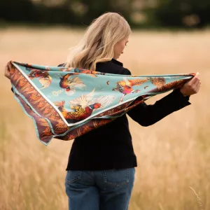 Turf War Duck Egg Large Square Silk Scarf