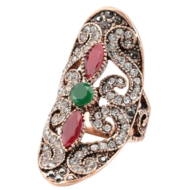 Turkish Jewelry Oval Crystal Rings For Women with Zircon in Gold Color