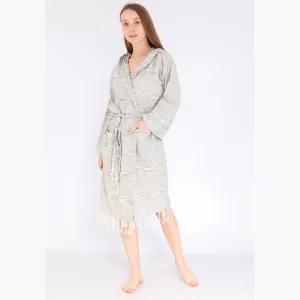 Turkish Towel Pestemal Bathrobe Natural Cotton Hooded