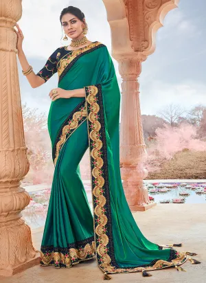 Turquoise And Blue Multi Embroidered Saree