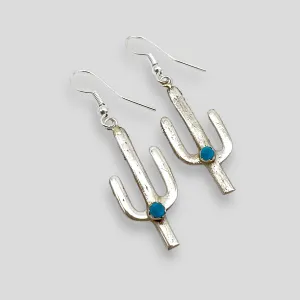 Turquoise and Sterling Silver Saguaro Dangle Earrings