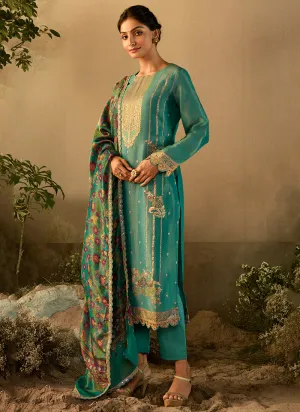 Turquoise Banarasi Salwar Kameez Suit