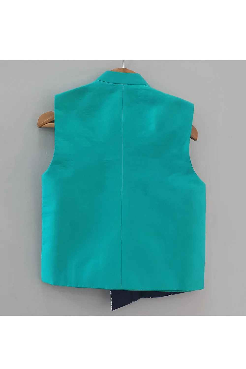 Turquoise blue layered nehru jacket