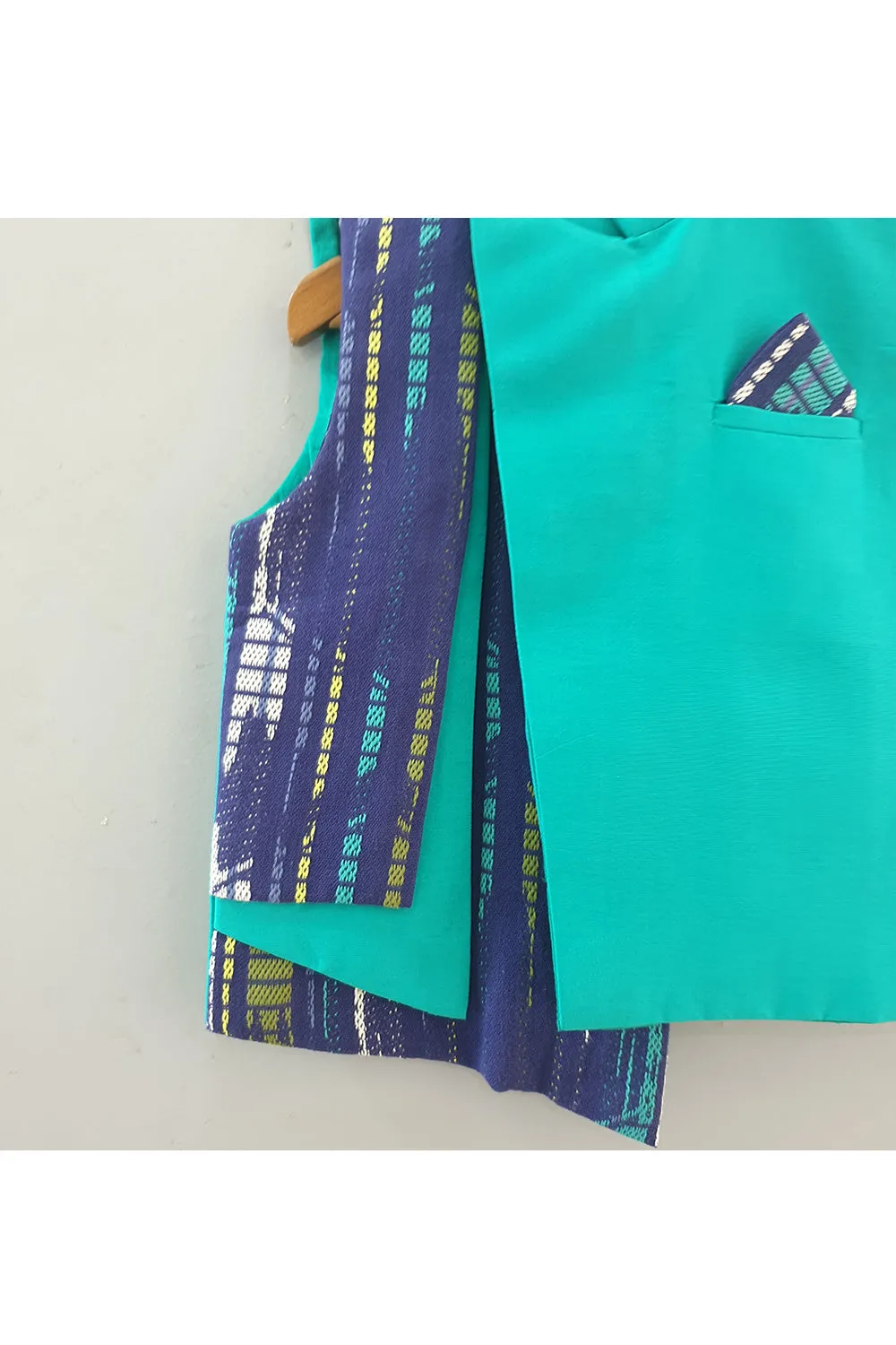 Turquoise blue layered nehru jacket