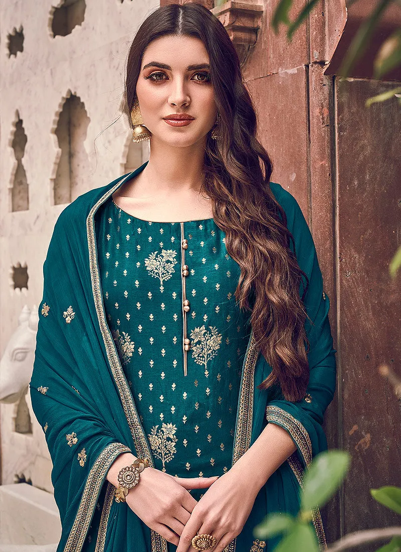 Turquoise Designer Palazzo Suit