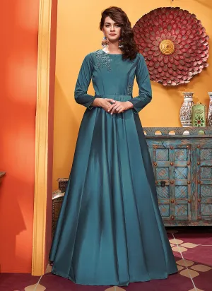 Turquoise Designer Silk Gown