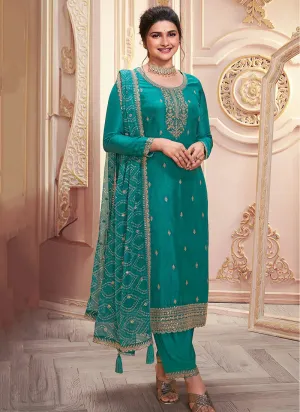 Turquoise Embroidered Pakistani Pant Style Suit