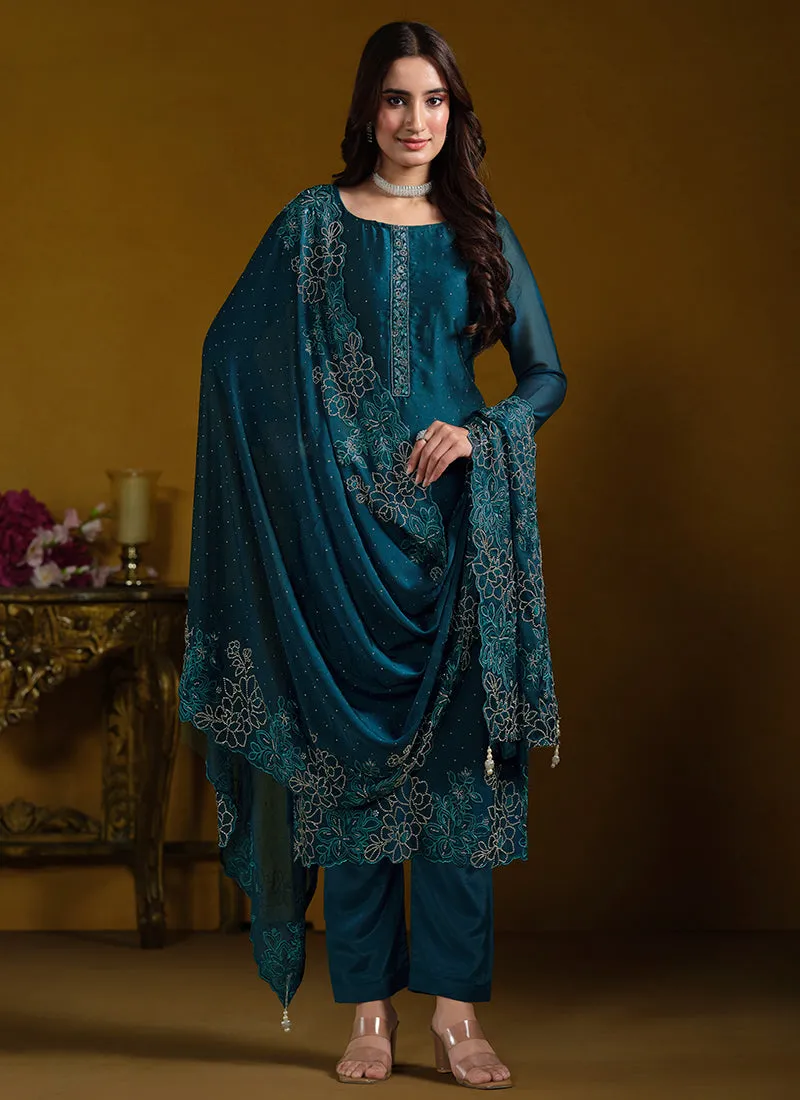 Turquoise Embroidered Pakistani Suit