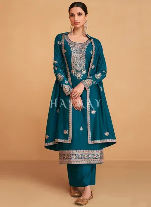 Turquoise Embroidery Silk Salwar Kameez