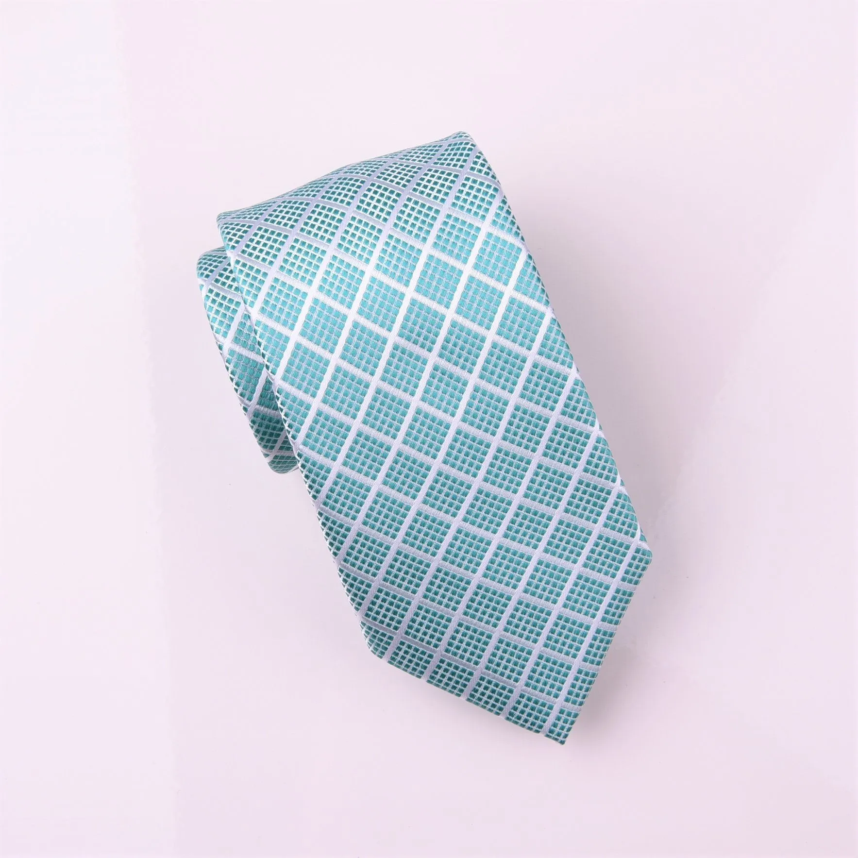 Turquoise Green Maze Grid Fade Checkered Designer Woven Tie 3"