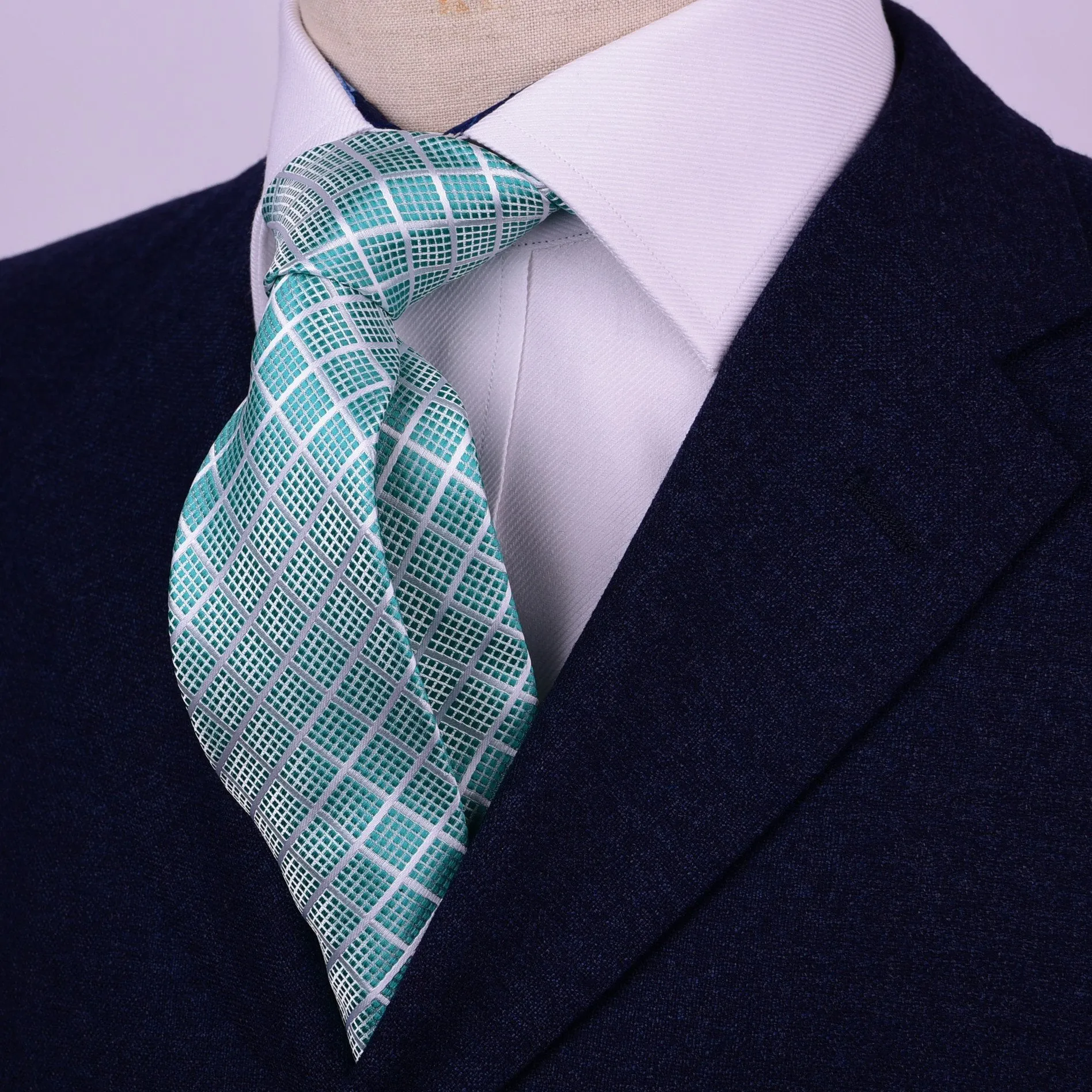 Turquoise Green Maze Grid Fade Checkered Designer Woven Tie 3"