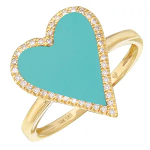 Turquoise Heart Diamond Outline Heart Ring