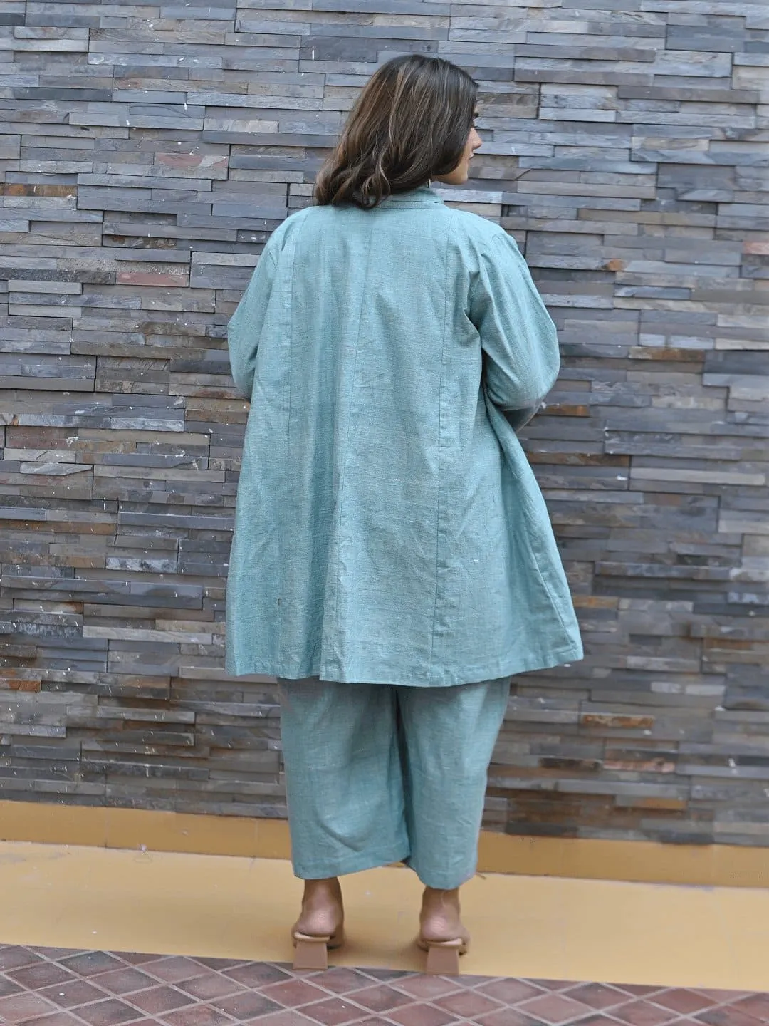 Turquoise khadi  Embroidered Jumpsuit With Shrug