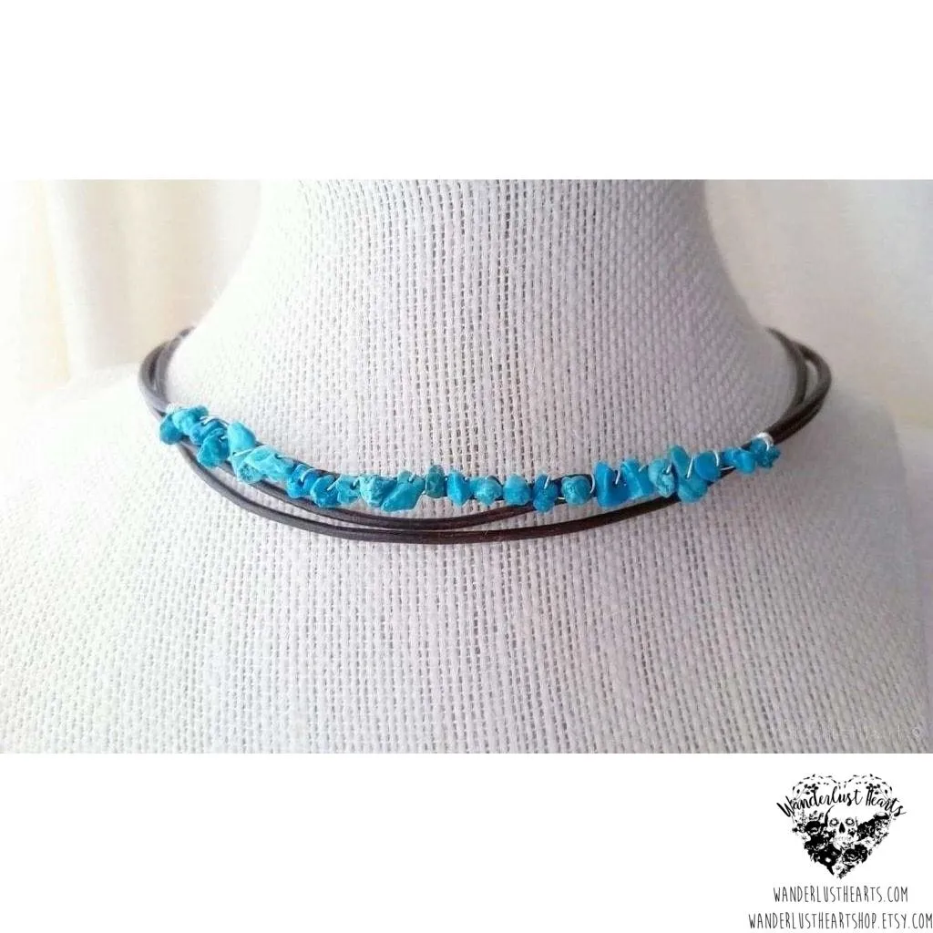 Turquoise leather choker