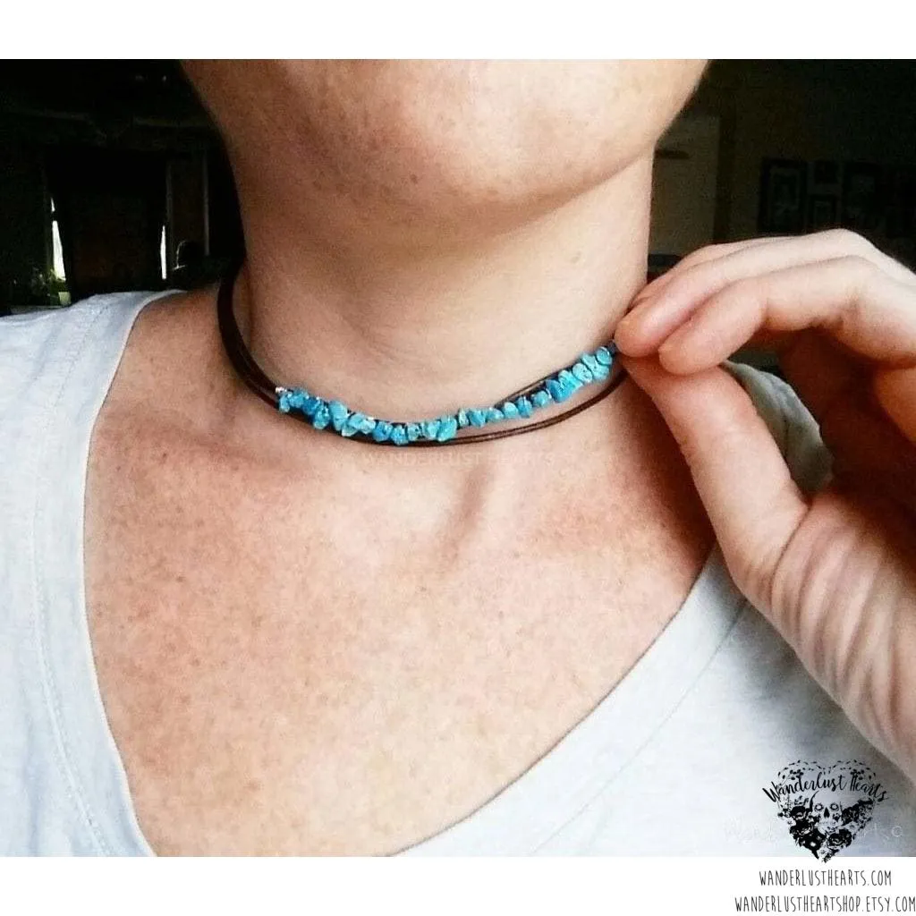 Turquoise leather choker