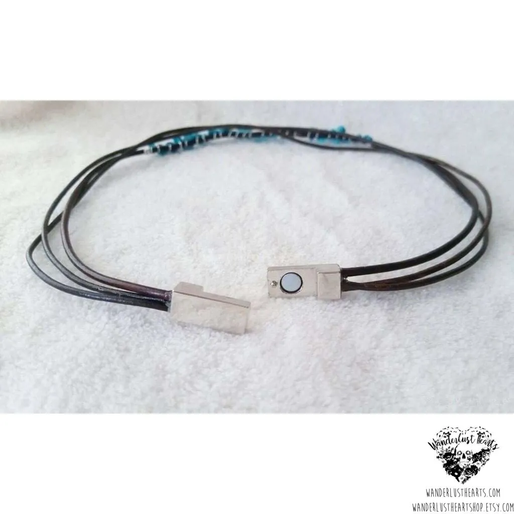 Turquoise leather choker