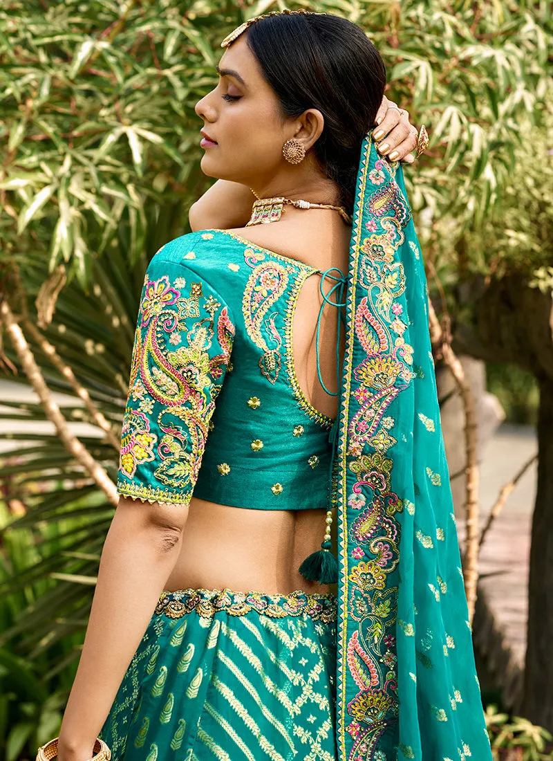 Turquoise Multi Embroidered Bridal Lehenga Choli