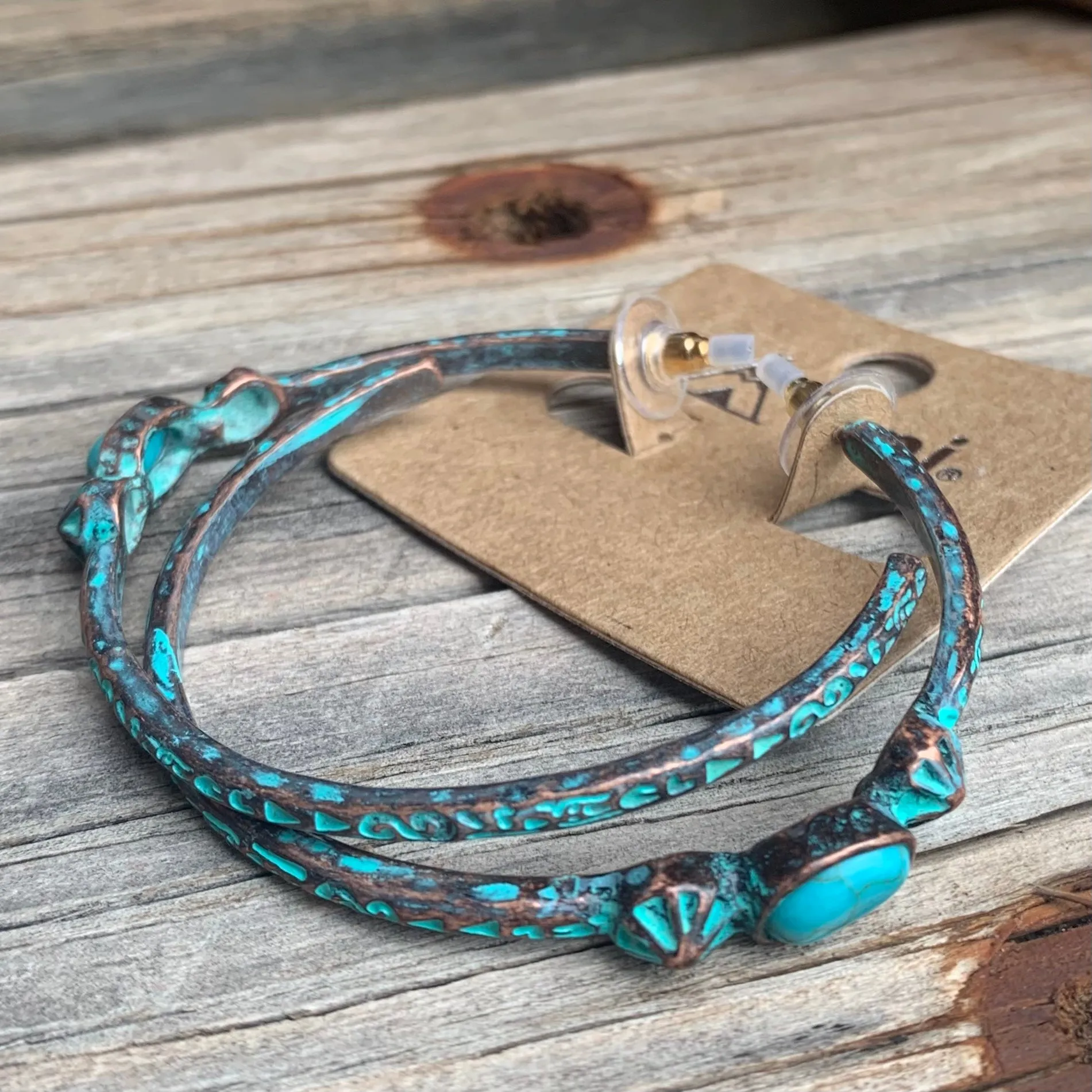 Turquoise Patina Statement Hoop Earrings