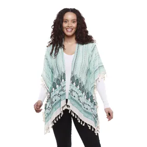 Turquoise Tassel Viscose Kimono