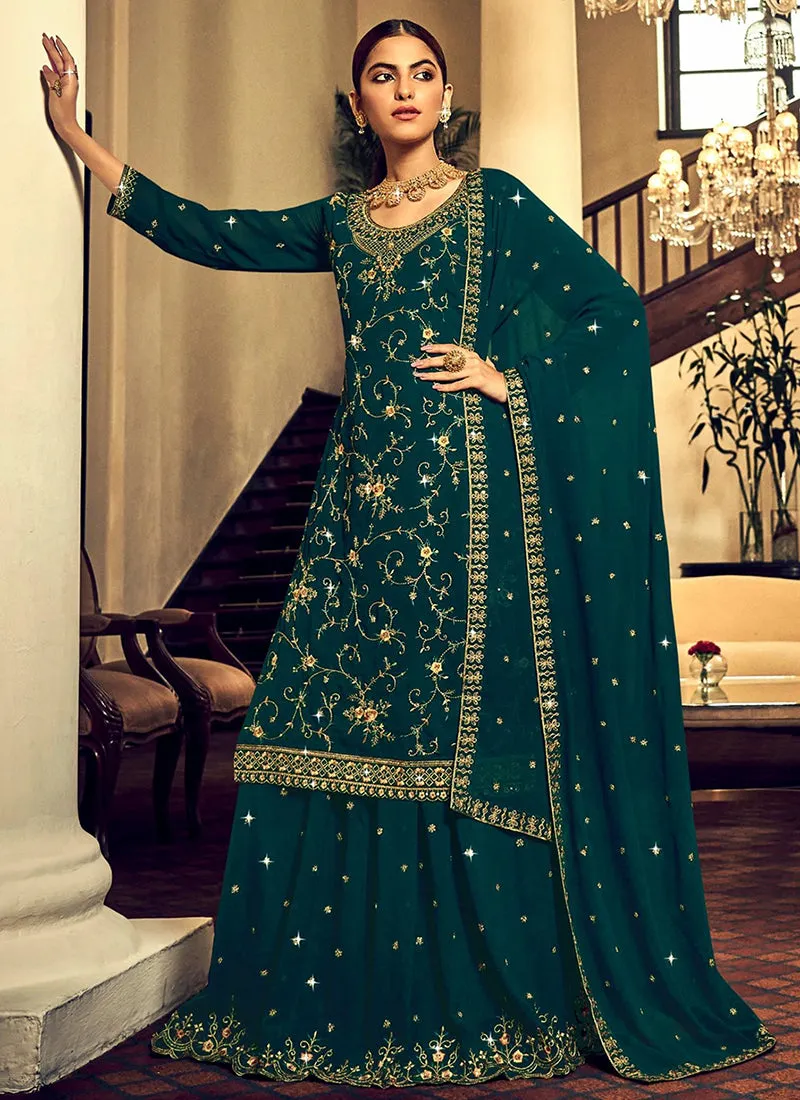 Turquoise Traditional Embroidery Lehenga Suit