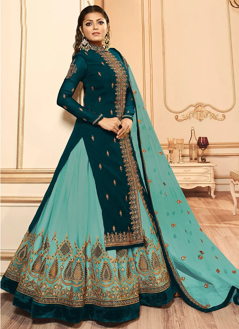 Turquoise Two Tone Wedding Lehenga Suit