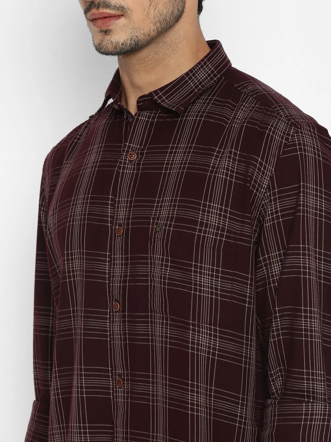 Turtle Men Cotton Brown Slim Fit Checkered Shirts