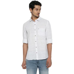 Turtle Men Cotton Linen White Checkered Slim Fit Shirts