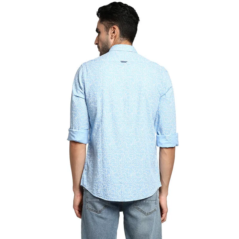 Turtle Men Cotton Sky Blue Slim Fit Printed Casual Shirts